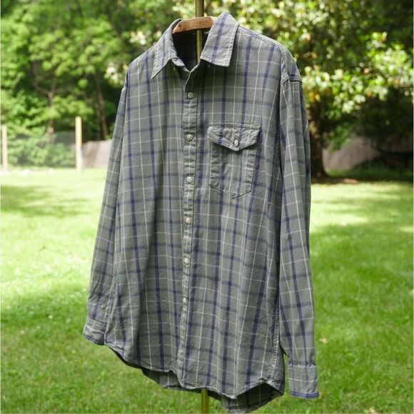 Vintage 90s Lands’ End Green Plaid Button Up Shirt - Picture 3 of 7